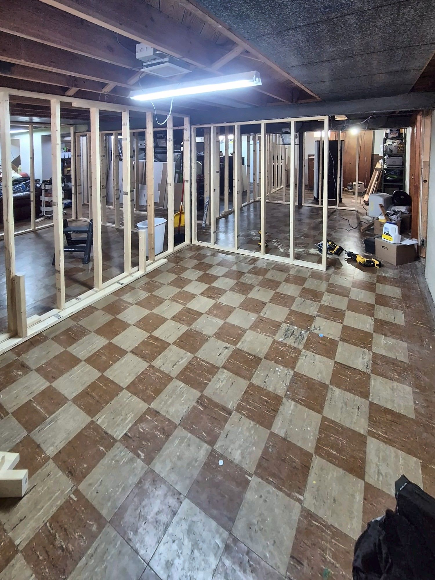 Basement framing, wide view