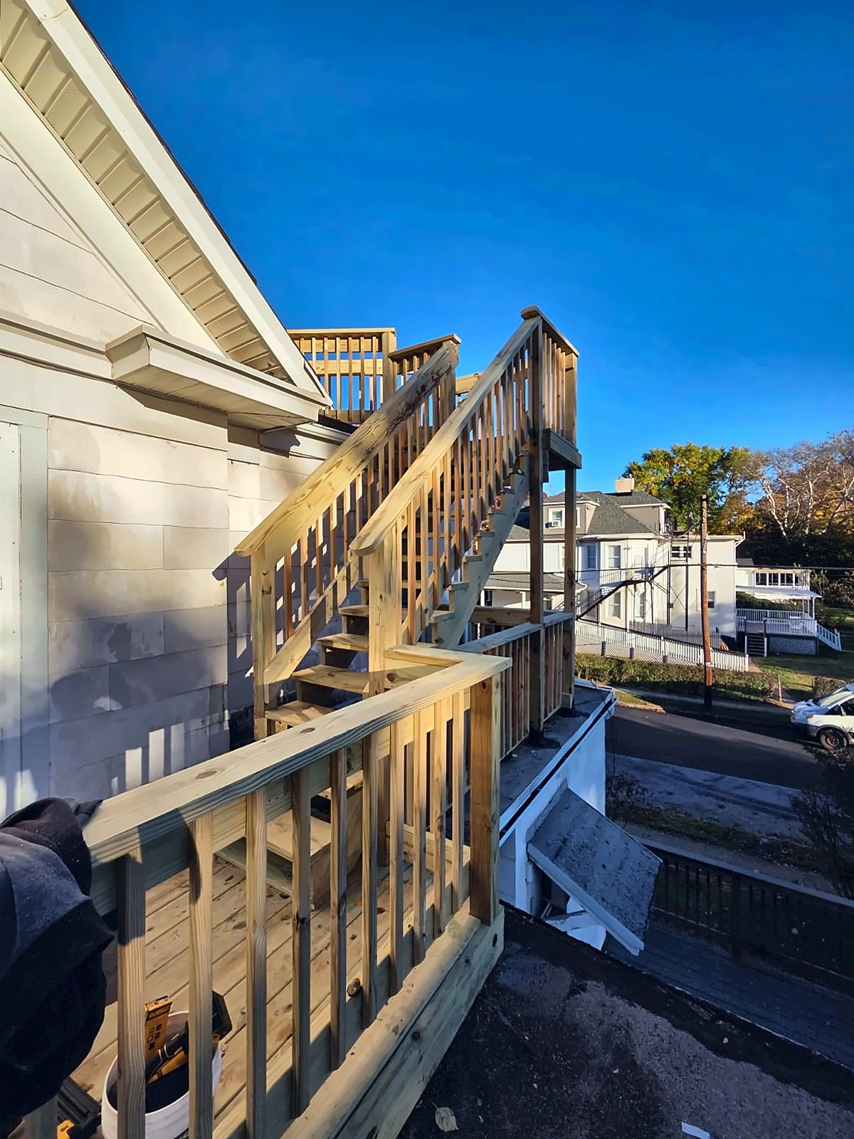 Exterior wood staircase, alternate angle
