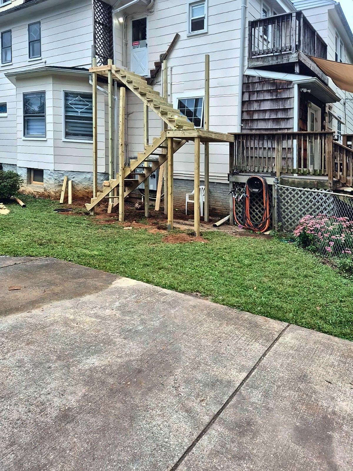 Multi-story exterior stairs under construction